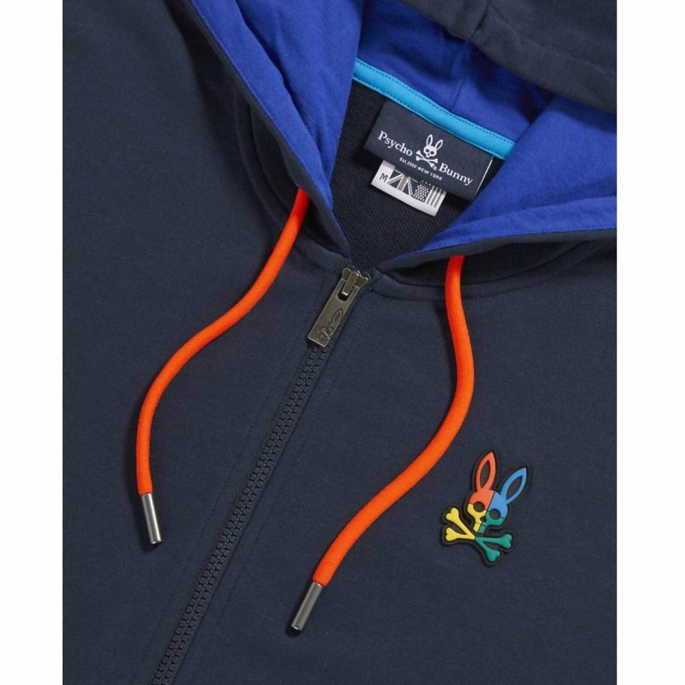 NEW PSYCHO BUNNY men's warwick colorblock logo hoodie in navy - Picture 2 of 2